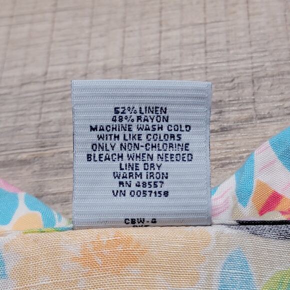 Cascade Blues Linen Hawaiian Button Up Shirt 1X Tropical Colorful Bright Floral - Picture 4 of 6